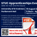 Flyer for Apprenticeships Event at the University of St Andrews 19 August 2025